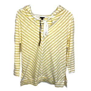Coco+Carmen Yellow & White Striped Drawstring Hooded Tunic Shirt Sz S/M